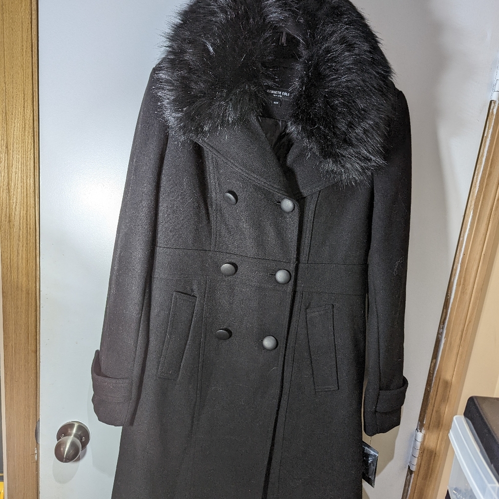 BNWT Kenneth Cole wool coat with faux collar Black Medium